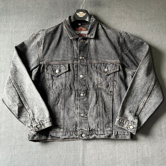 Vintage Harley-Davidson Denim Jean Jacket Born in the USA Eagle - Men's Size L - Picture 4 of 7
